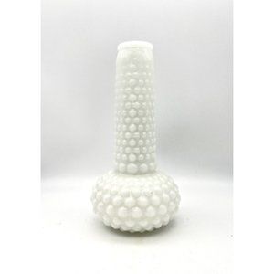 Vintage Hob Nail Milk Glass Bud Vase Bulbous Base White 6.75" H Cottagecore